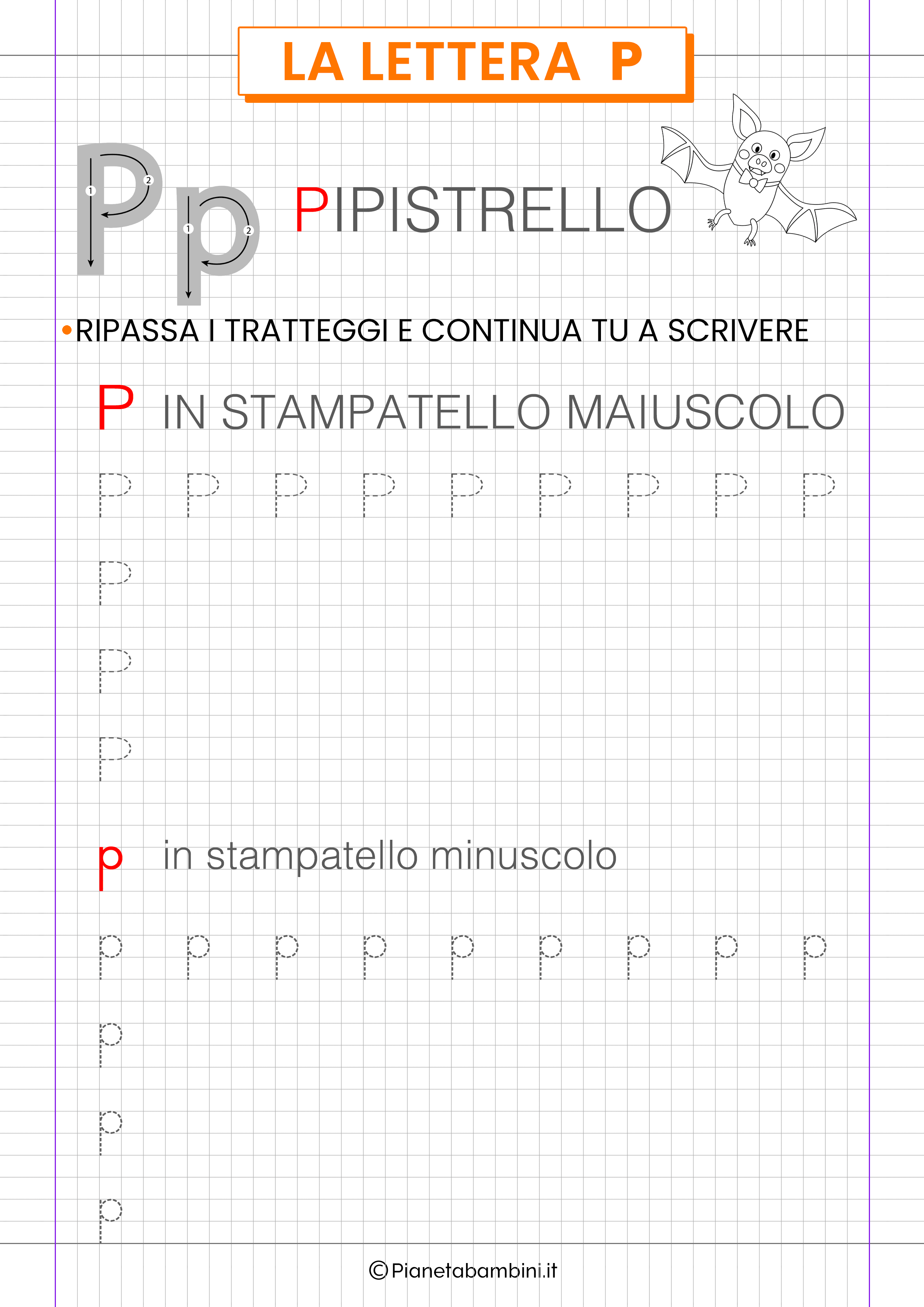 Scheda didattica lettera P stampatello da stampare 1