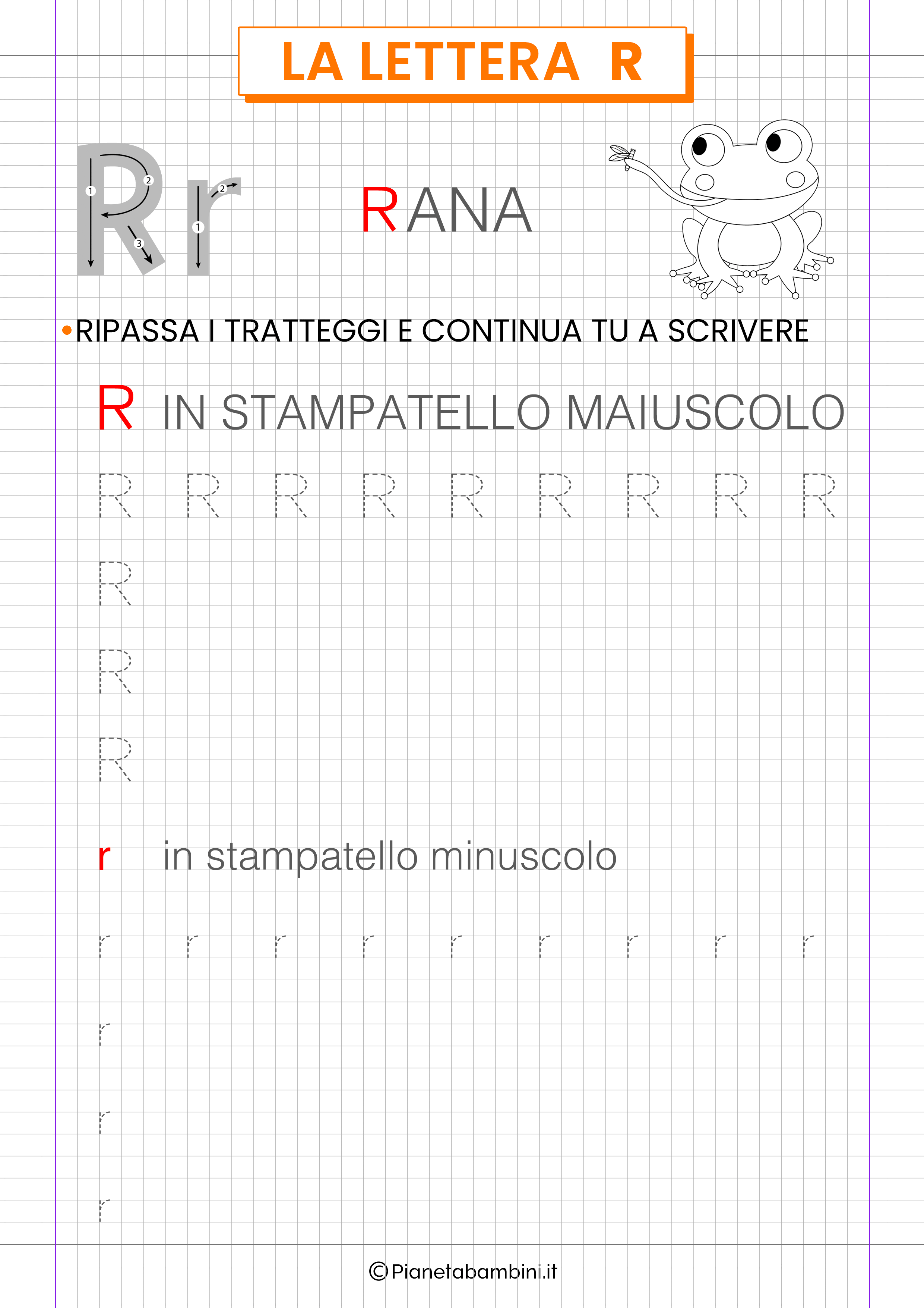 Scheda didattica lettera R stampatello da stampare 1
