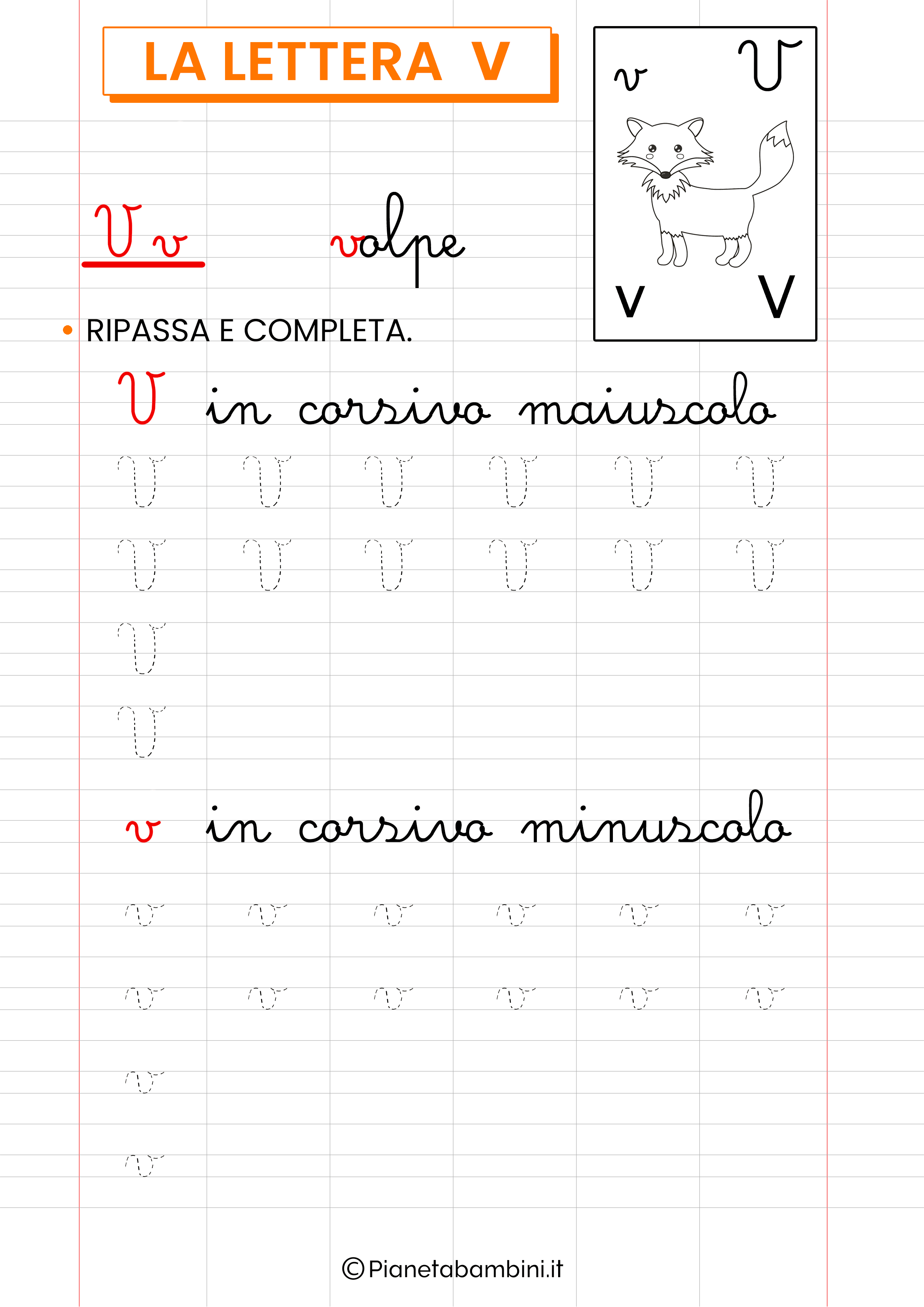 Scheda didattica lettera V corsivo da stampare 1