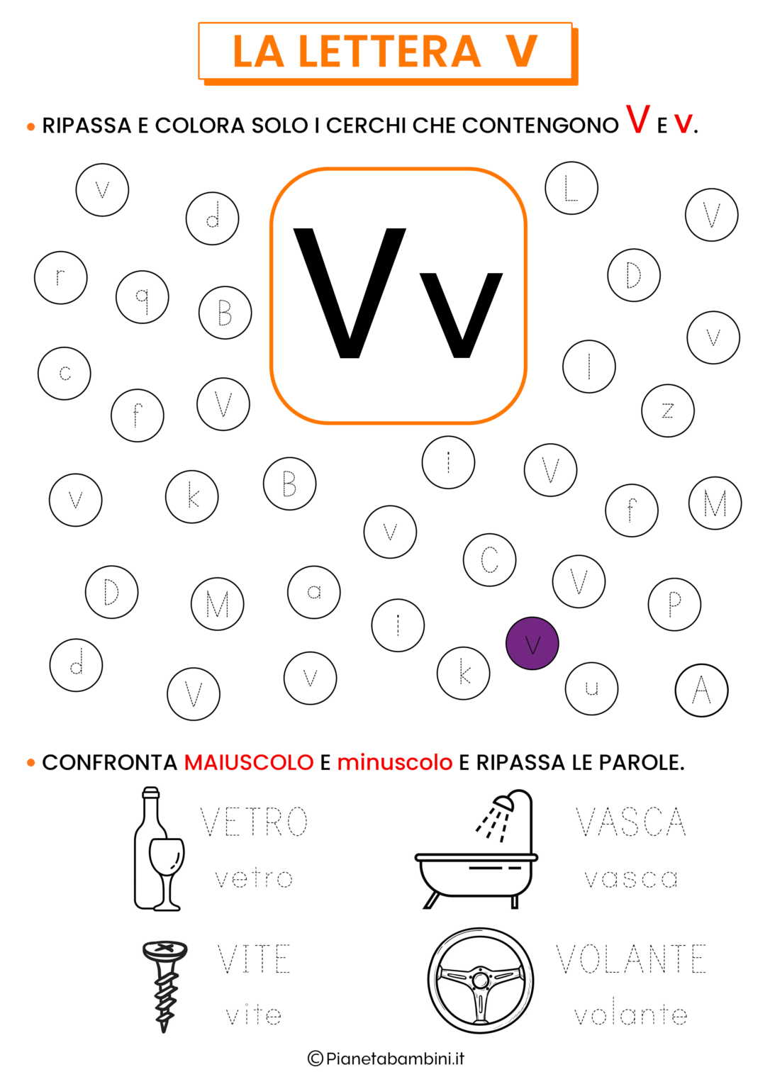 Schede sulla Lettera V per la Classe Prima