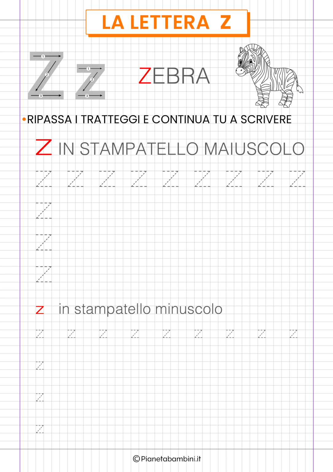 Schede sulla Lettera Z per la Classe Prima