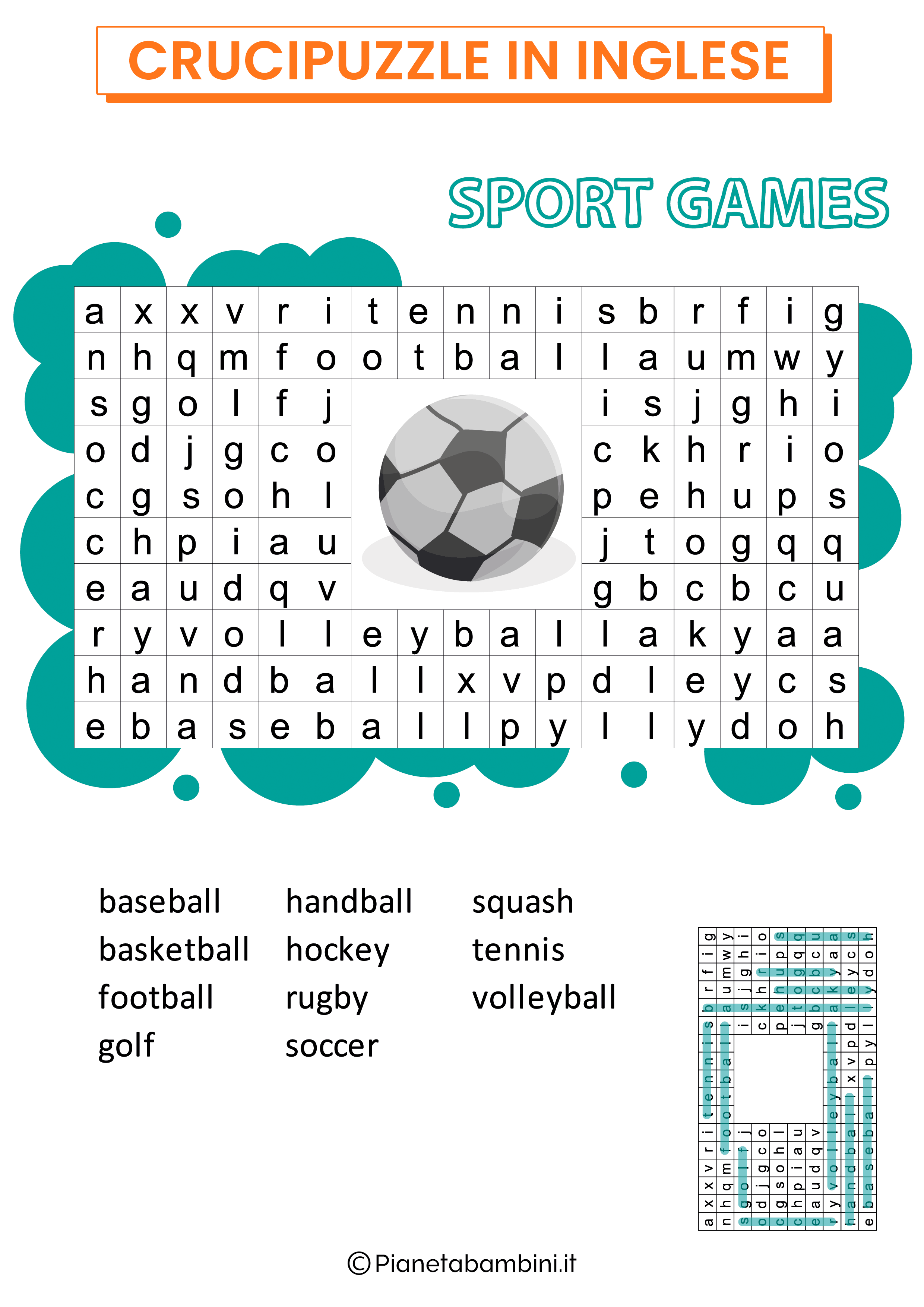 Crucipuzzle Inglese Sport Games da stampare