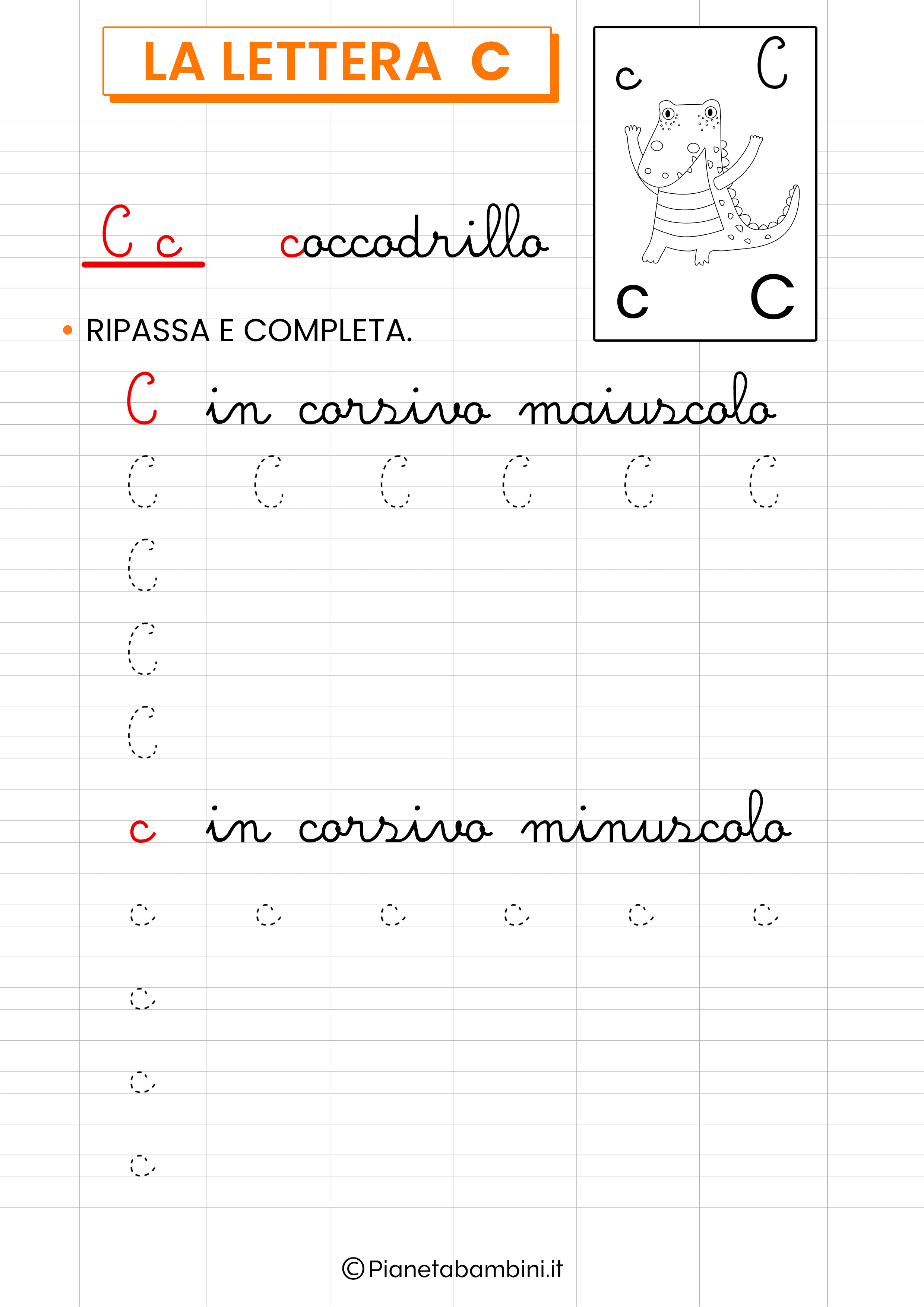 Scheda didattica lettera C corsivo da stampare 1