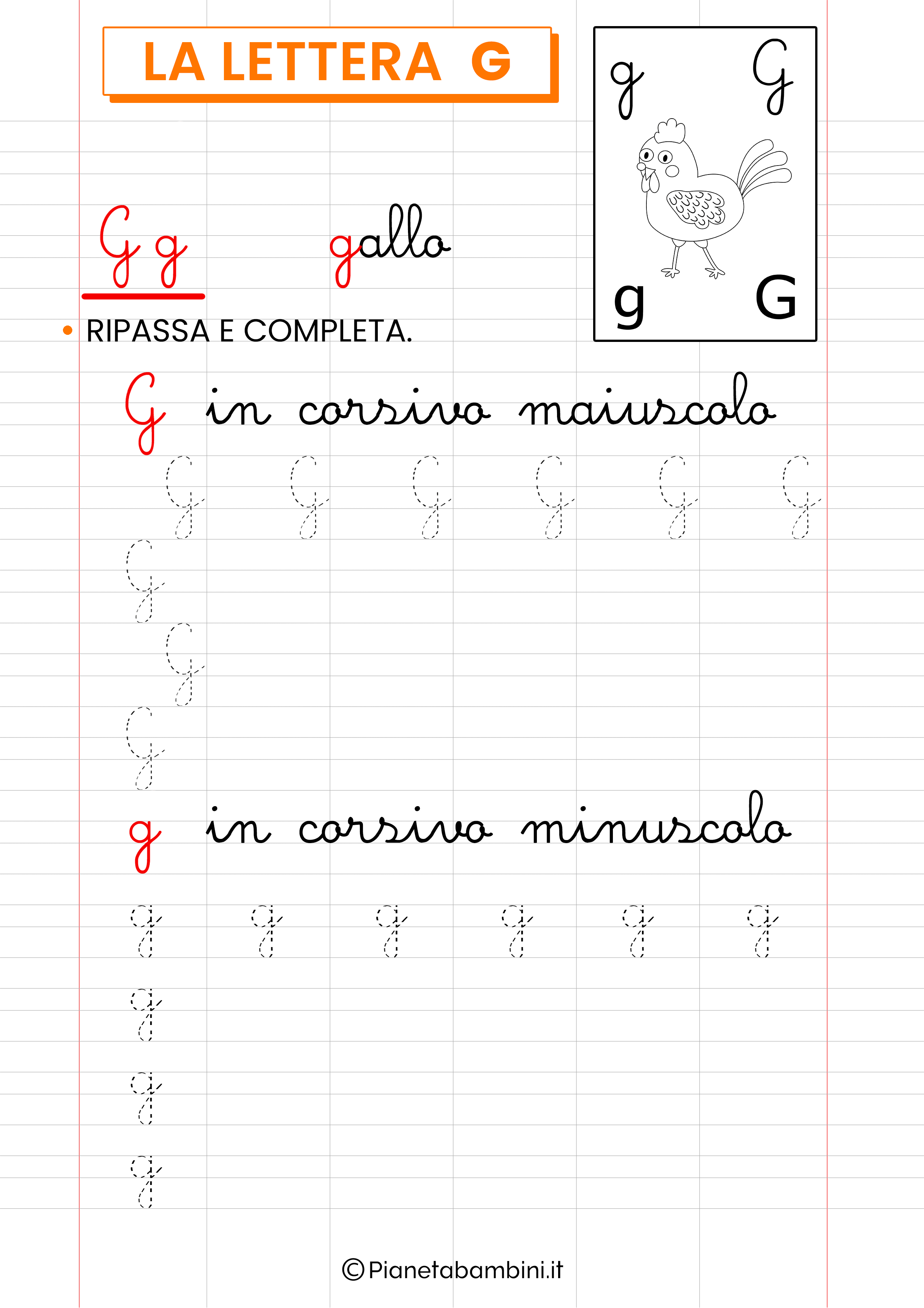 Scheda didattica lettera G corsivo da stampare 1