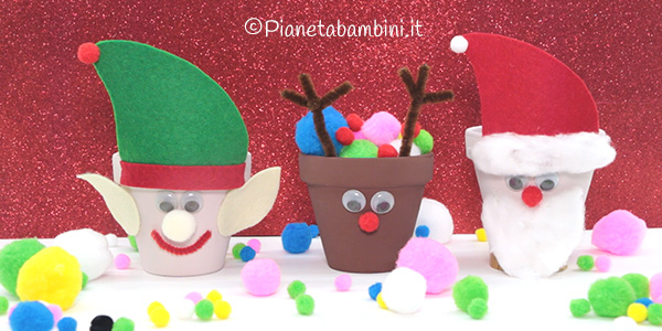 Tutorial Babbo Natale, renna ed elfo con vasetto di terracotta