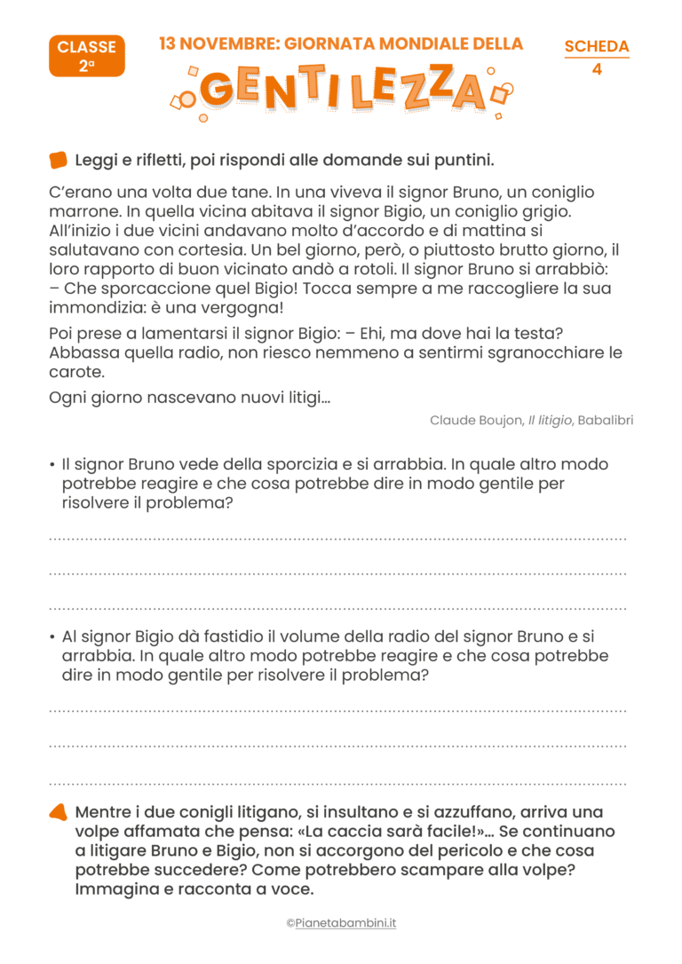 Giornata Della Gentilezza: Schede Didattiche Per La Scuola Primaria ...