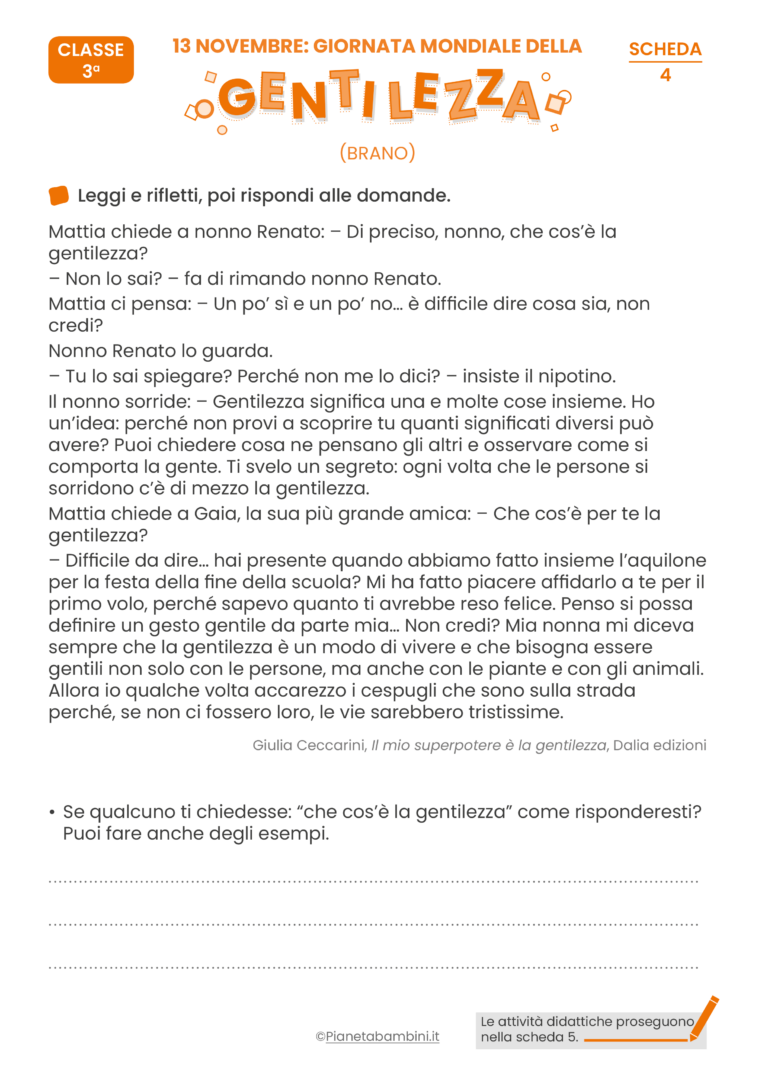 Giornata Della Gentilezza: Schede Didattiche Per La Scuola Primaria ...