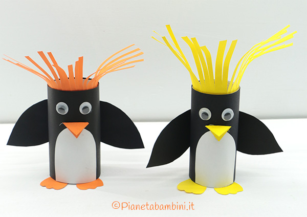 Lavoretto per bambini il pinguino con rotolo di carta 