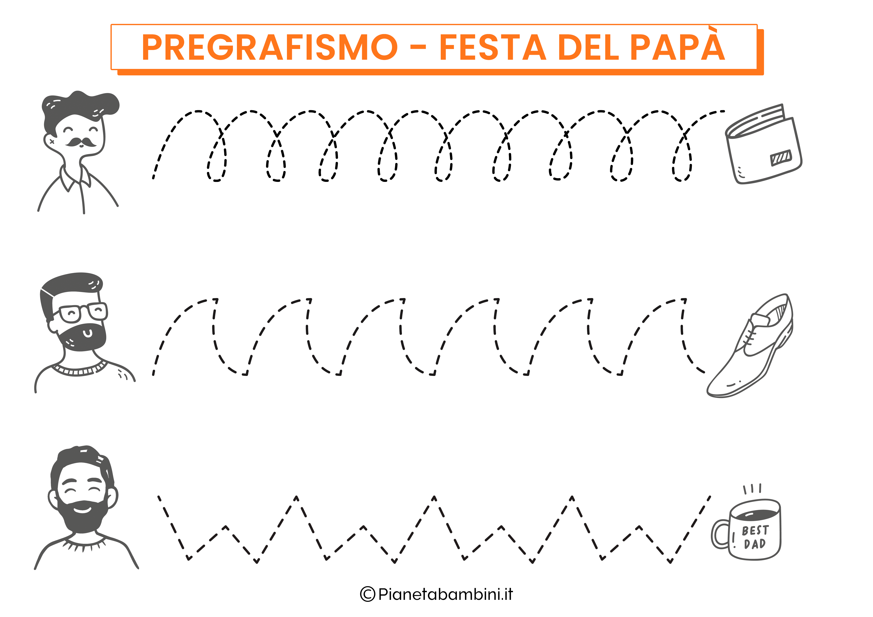 Scheda di pregrafismo sulla festa del papà con linee orizzontali 3