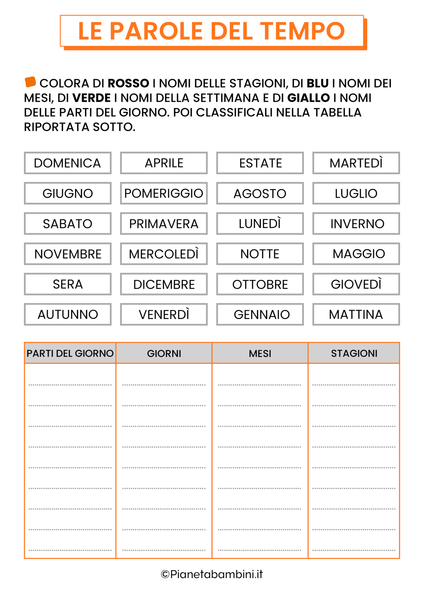 Le Parole Del Tempo Schede Didattiche Per La Scuola Primaria