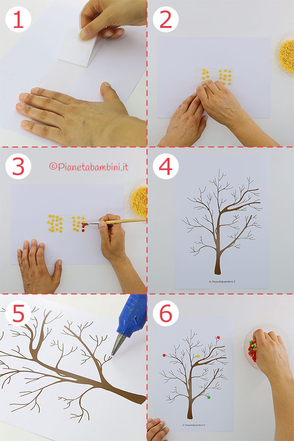 Passaggi per creare l'albero autunnale con pasta cruda