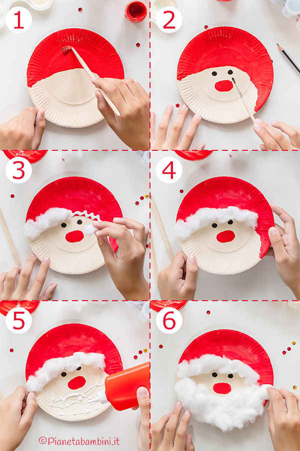 Passaggi per creare Babbo Natale con piatti di carta