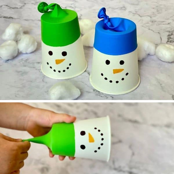 Come creare dei pupazzi di neve spara palline con bicchieri di carta