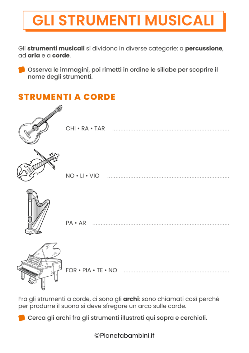 Gli Strumenti Musicali Schede Didattiche Per La Scuola Primaria