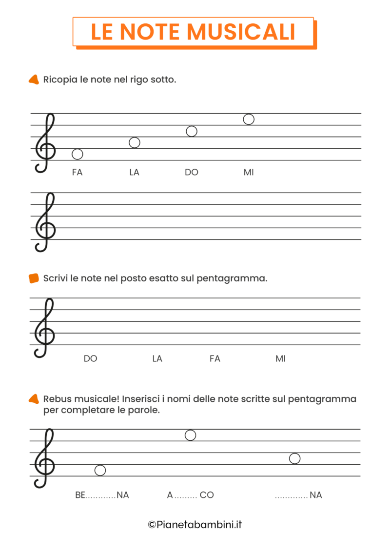 Le Note Musicali Schede Didattiche Per La Scuola Primaria Pianetabambiniit 5419