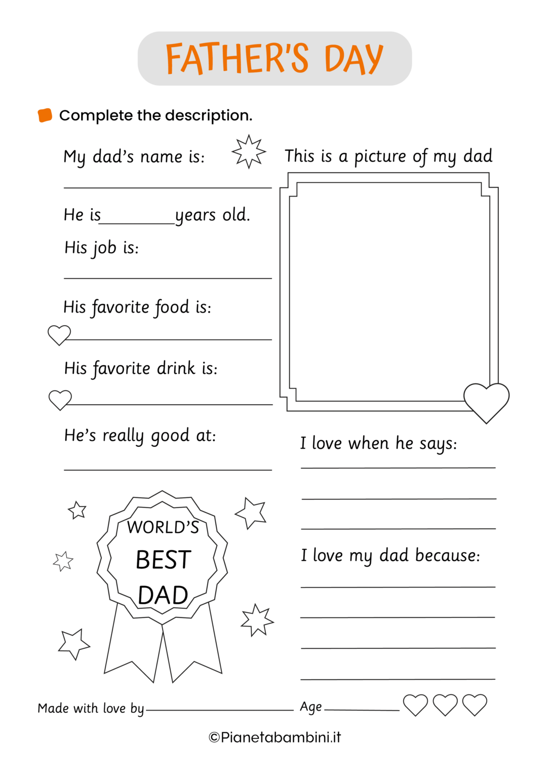 Buona Festa Del Papà In Inglese Schede Didattiche in Inglese per la Festa del Papà | PianetaBambini.it