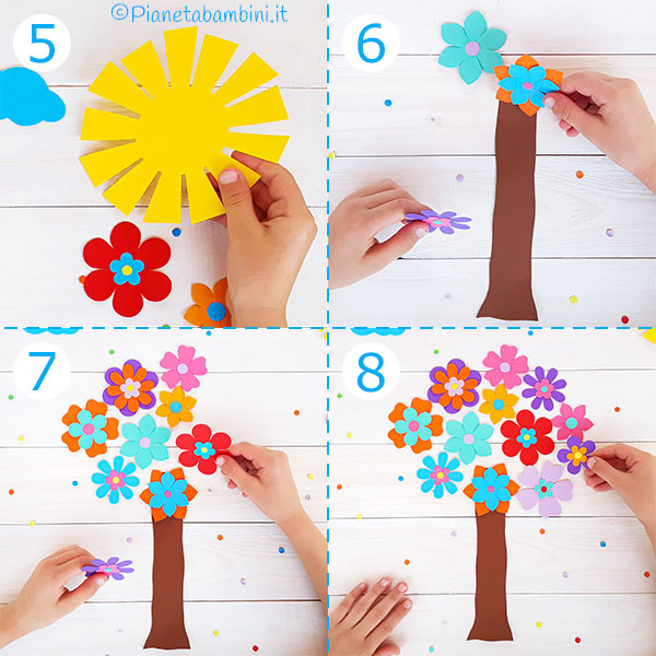 Passaggi per creare l'albero fiorito con fiori di cartoncino 2