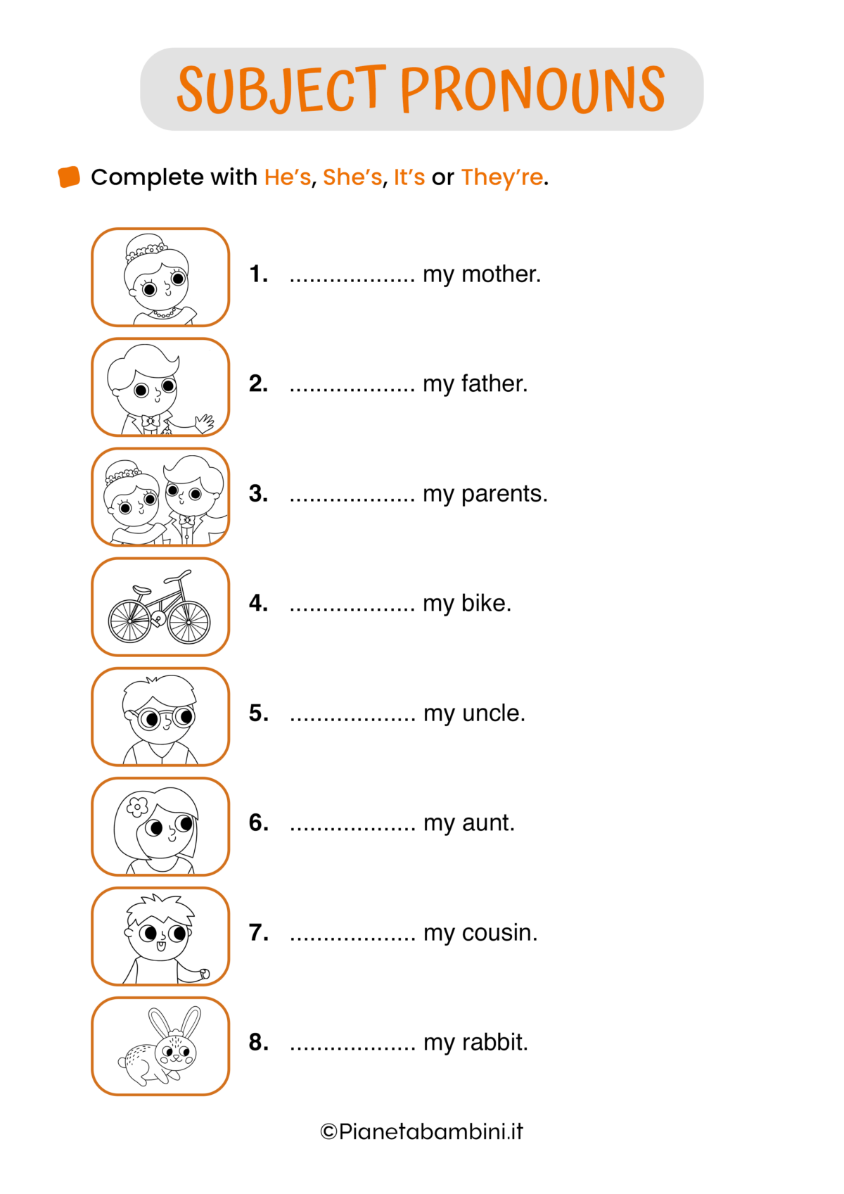 Pronomi Soggetto in Inglese: Schede per la Scuola Primaria ...