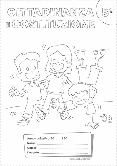Copertina del quaderno di Cittadinanza e Costituzione per la classe quinta