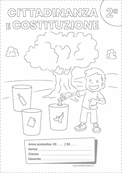 Copertina del quaderno di Cittadinanza e Costituzione per la classe seconda