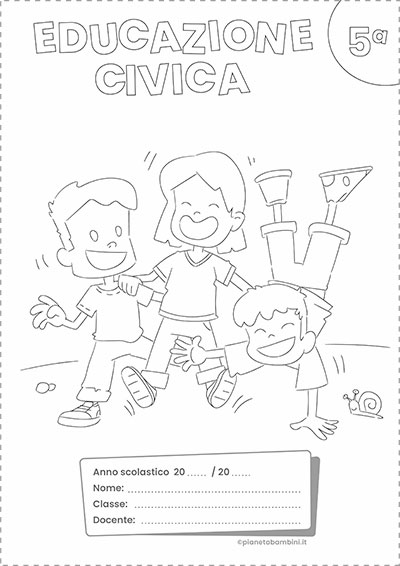 Copertina del quaderno di Educazione Civica per la classe quinta