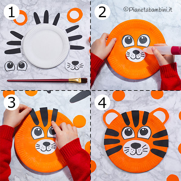 Passaggi per creare la tigre con piatto di carta
