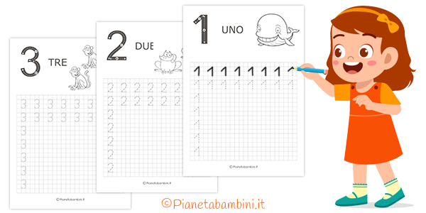 Schede di pregrafismo dei numeri da 0 a 9 in PDF da stampare