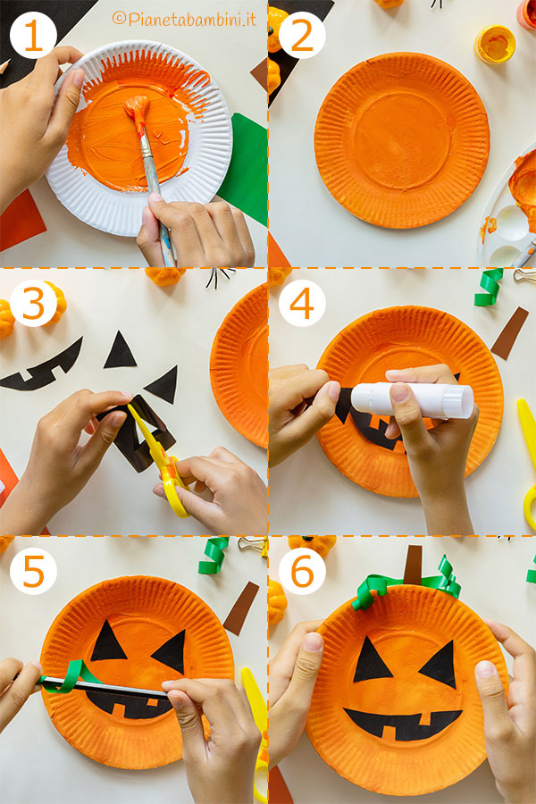 Passaggi per creare la zucca di Halloween con piatto di carta
