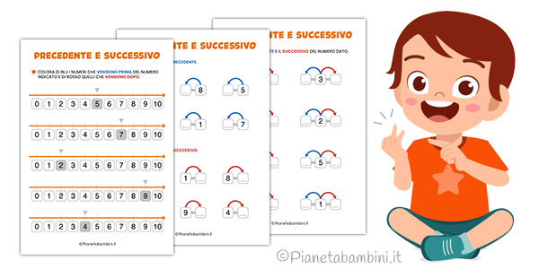 Schede didattiche sul numero precedente e successivo entro il 10 per la classe prima della Scuola Primaria