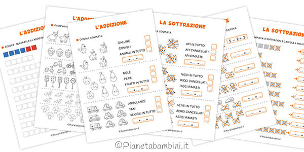 Addizioni e sottrazioni con disegni per bambini