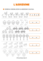 Scheda didattica sulle addizioni con i disegni 3/6