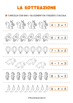 Scheda didattica sulle sottrazioni con i disegni 4/6