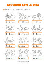 Schede didattiche sulle addizioni con le dita per la classe prima delle Scuola Primaria 1/3