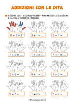 Schede didattiche sulle addizioni con le dita per la classe prima delle Scuola Primaria 2/3