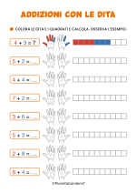 Schede didattiche sulle addizioni con le dita per la classe prima delle Scuola Primaria 3/3