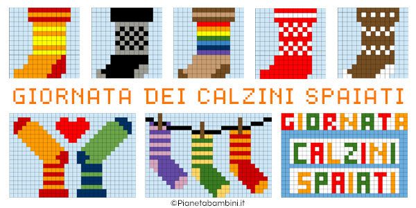 Schede di Pixel Art per la Giornata dei Calzini Spaiati