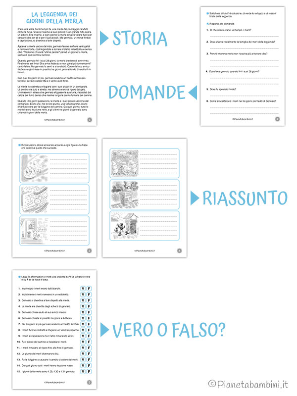 Comprensione del testo sulla leggenda dei giorni della merla per la Scuola Primaria