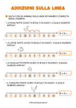 Scheda didattica sulle addizioni sulla linea dei numeri entro il 10 n. 1/3