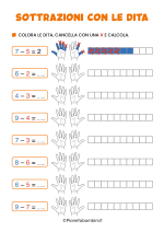 Scheda didattica sulle sottrazioni con le dita per la classe prima della Scuola Primaria nr. 3