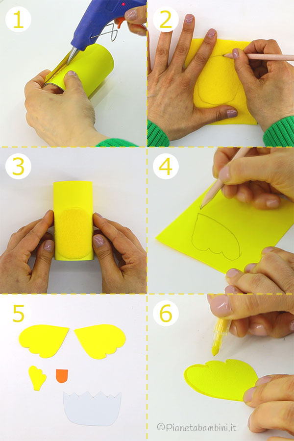 Passaggi per creare i pulcini con rotoli di carta 1