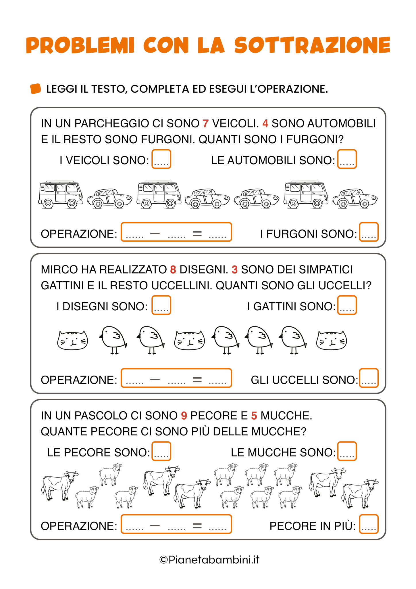problemi illustrati classe prima da stampare