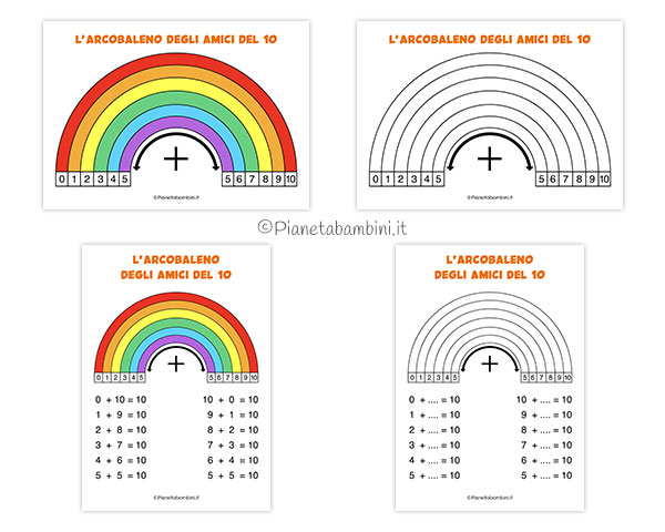 L'arcobaleno degli amici del 10 in PDF L'arcobaleno degli amici del 10 in PDF già colorato o da colorare