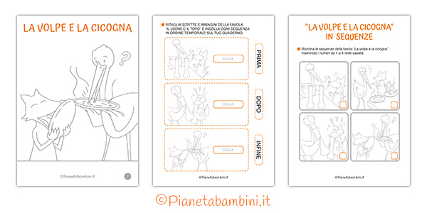 Sequenze da riordinare della favola La volpe e la cicogna