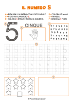 Schede didattiche sul numero cinque da stampare 1