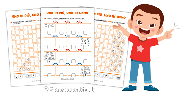 Schede didattiche su uno in più e uno in meno per la classe prima della Scuola Primaria