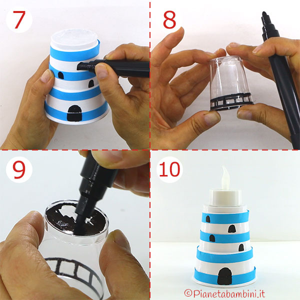 Passaggi per creare il faro con bicchieri di plastica n.2