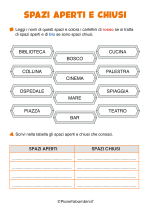 Scheda didattica su spazi aperti e chiusi per la classe seconda nr. 6