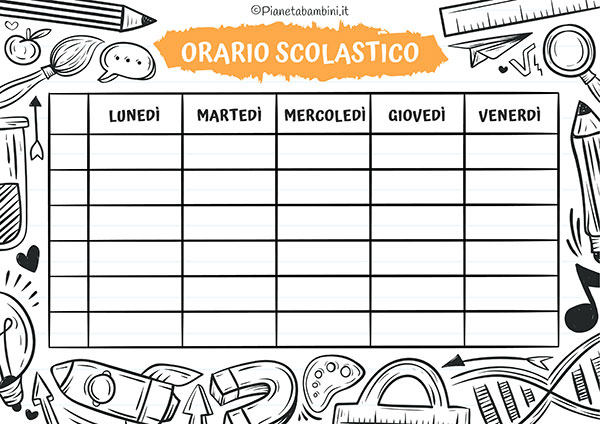 Tabella dell'orario scolastico da stampare gratis n.13