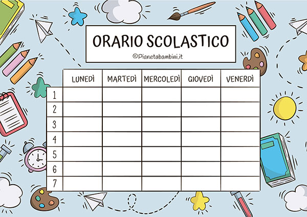 Tabella dell'orario scolastico da stampare gratis n.14