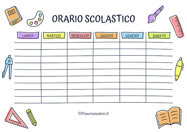 Tabella dell'orario scolastico da stampare gratis n.15